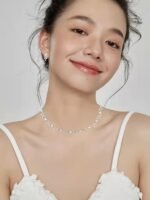 Austrian Crystal Rhinestone Choker Necklace Dangle Earring Link Bracelet Jewelry Set for Brides Bridesmaid Prom Costume Accessories for Women
