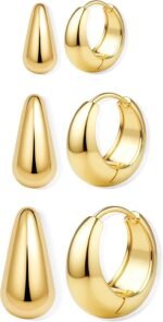 BESTEEL 3 Pairs 14K Gold Hoop Earrings Set for Women Small Chunky Huggie