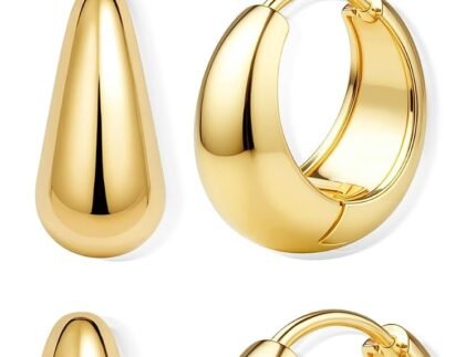BESTEEL 3 Pairs 14K Gold Hoop Earrings Set for Women Small Chunky Huggie