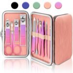 BLESWIN 10 in 1 Manicure Pedicure Kit, Manicure Kit for Women Professional, Mens Nail Grooming Kit, Manicure Tools Gift for Luxury Leather Travel Case for Family Friends (Pink & Purple)