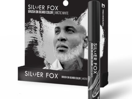 Barbers Choice Silver Line, Facial Hair Brush on Temporary Color for Silver Fox Men- Instantly Brighten White Beards, Mustache & Sideburns, Less Yellow, Easy Application, Arctic White