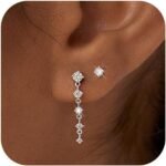 Bheop Gold Silver Dangle Earrings for Women, Cubic Zirconia Earring Stack