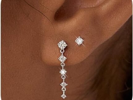 Bheop Gold Silver Dangle Earrings for Women, Cubic Zirconia Earring Stack