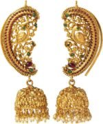 Bodha Traditional Indian Antique Gold Plated Peacock Ear Cuff Jhumka Earrings for Women (SJ_1897)