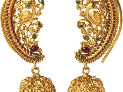 Bodha Traditional Indian Antique Gold Plated Peacock Ear Cuff Jhumka Earrings for Women (SJ_1897)