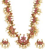 Bodha Traditional Indian Antique Gold Plated Temple Jewelry Traditional Long Bridal Jewelry Necklace Set for Women SJN_41