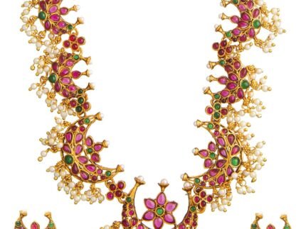 Bodha Traditional Indian Antique Gold Plated Temple Jewelry Traditional Long Bridal Jewelry Necklace Set for Women SJN_41