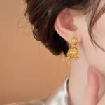 Bohemain Indian Jhumki Bell Beaded Tassel Dangle Earrings for Women Gold Plated Vintage Jhumka Round Filigree Hollowed-Out Statement Dangling Studs Hypoallergenic Festivals Traditional Jewelry
