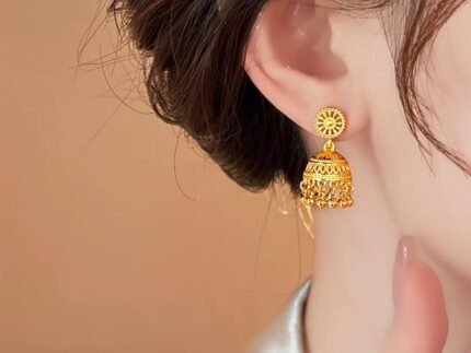 Bohemain Indian Jhumki Bell Beaded Tassel Dangle Earrings for Women Gold Plated Vintage Jhumka Round Filigree Hollowed-Out Statement Dangling Studs Hypoallergenic Festivals Traditional Jewelry