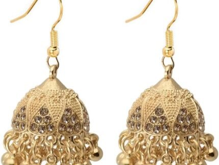 Bohemian CZ Jhumki Bell Beaded Tassel Dangle Drop Earrings for Women Gold Plated Vintage Sparkly Crystal Ethnic Jhumka Chandelier Dangling Statement Hook Traditional Indian Gypsy Fashion Jewelry