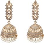 Bohemian CZ Jhumki Bell Beaded Tassel Dangle Earrings for Women Gold Plated Vintage Ethnic Jhumka Crystal Indian Chandelier Statement Dangling Stud Traditional Gypsy Festival Jewelry