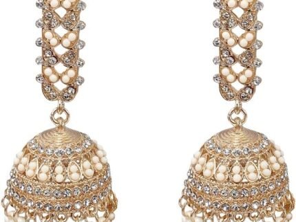 Bohemian CZ Jhumki Bell Beaded Tassel Dangle Earrings for Women Gold Plated Vintage Ethnic Jhumka Crystal Indian Chandelier Statement Dangling Stud Traditional Gypsy Festival Jewelry