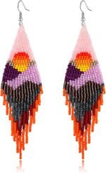 Bohemian Long Tassel Beaded Boho Native Handmade Dangle Earrings