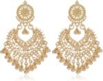 Boho Ball Tassel Statement Dangle Earrings for Women Girls Vintage Flower Heart Shaped Beaded Chandelier Drop Dangling Earring Indian Bollywood Jewelry Gifts for Jhumka Festival Holiday Christmas