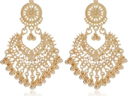 Boho Ball Tassel Statement Dangle Earrings for Women Girls Vintage Flower Heart Shaped Beaded Chandelier Drop Dangling Earring Indian Bollywood Jewelry Gifts for Jhumka Festival Holiday Christmas