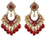 Bollywood Jhumka Earrings for Women Vintage Gold-Tone Plated Chandelier Drop Earring Hook Cubic Zirconia Beaded Design Dangle Tassel Statement Boho Indian Jewelry for Festival Wedding Holiday