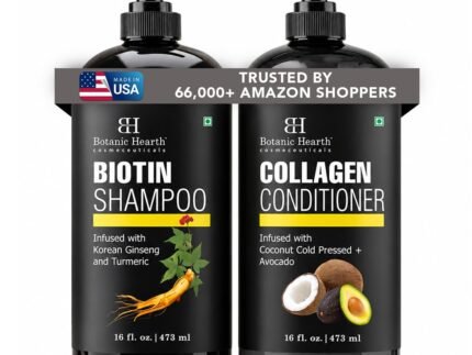 Botanic Hearth Biotin Shampoo and Conditioner with Collagen | Fights Hair Loss & with Korean Ginseng & Turmeric, Conditioner Promotes Hair with Avocado and Coconut | 16 fl oz x 2