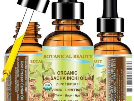Botanical Beauty Organic SACHA INCHI OIL 100% Natural Pure Undiluted Virgin Unrefined Cold Pressed Carrier Certified Organic Oil For Face, Skin, Hair, Lip, Nails, Rich in Vitamin E (0.5 Fl Oz 15 ml)
