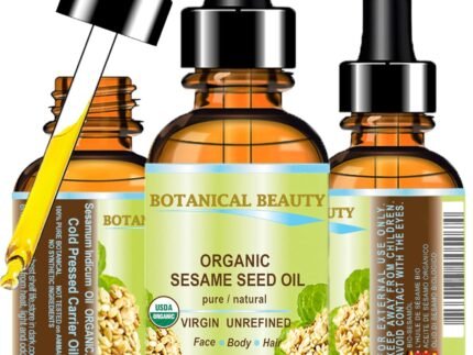 Botanical Beauty Organic SESAME SEED OIL 100% Pure Natural Virgin Unrefined Undiluted Cold Pressed Carrier Oil for Face, Skin, Body, Hair, Massage, Nails (4 Fl Oz 120 ml)