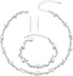 Bridal Pearl Choker Necklace Earrings Bracelet Wedding Crystal Jewelry Set for Women Brides Bridesmaid Prom