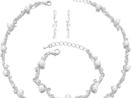 Bridal Pearl Choker Necklace Earrings Bracelet Wedding Crystal Jewelry Set for Women Brides Bridesmaid Prom