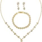 Bridal Wedding Jewelry Set Rhinestone Include Necklace Earrings Bracelet Brides Bridesmaid Prom Costume for Women