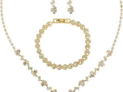 Bridal Wedding Jewelry Set Rhinestone Include Necklace Earrings Bracelet Brides Bridesmaid Prom Costume for Women