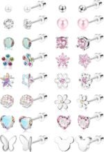 CASSIECA 16Pairs Hypoallergenic Flat Back Earrings for Girls Stud Earrings