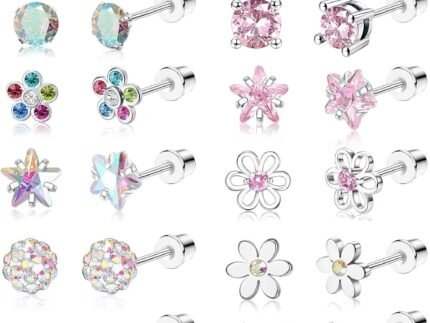 CASSIECA 16Pairs Hypoallergenic Flat Back Earrings for Girls Stud Earrings