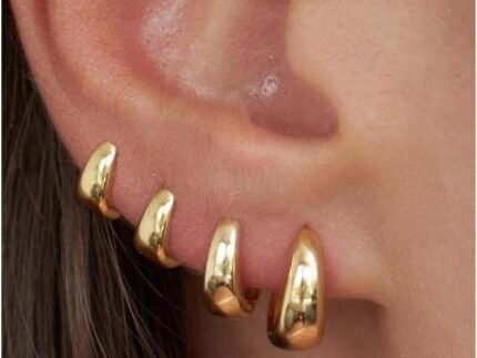 CHESKY 4 Pairs Huggie Hoop Earrings for Women, 14K Gold Plated Silver