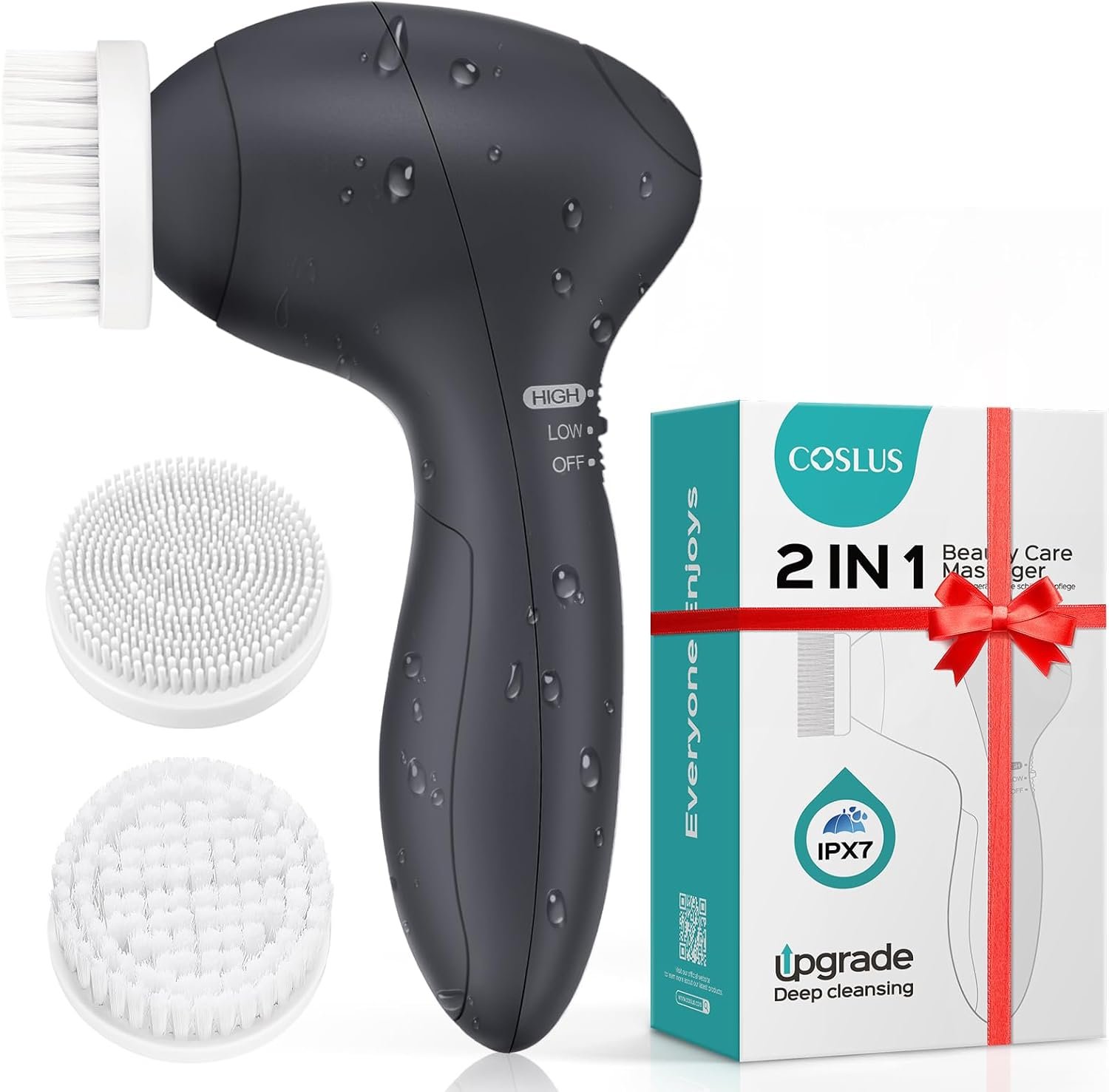 COSLUS Facial Cleansing Brush Face Scrubber, Standard Set, Light Grey COSLUS Facial Cleansing Brush Face Scrubber, Standard Set, Light Grey