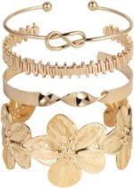 Caiyao Chunky Flower Floral Bangle Set for Women Boho Stackable Cuff Bracelet Multi Layer Statement JewelrBirthday Christmas Gift