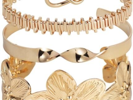 Caiyao Chunky Flower Floral Bangle Set for Women Boho Stackable Cuff Bracelet Multi Layer Statement JewelrBirthday Christmas Gift