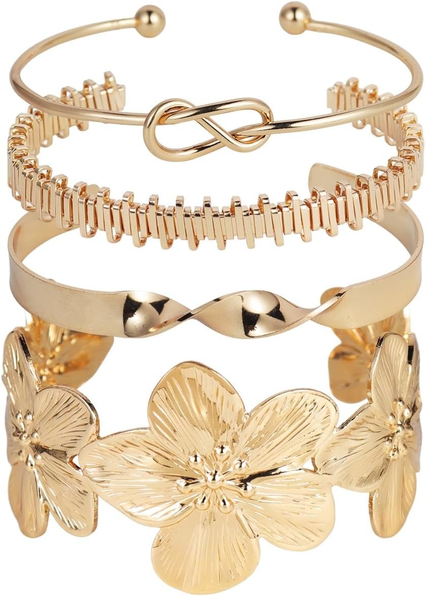 Caiyao Chunky Flower Floral Bangle Set for Women Boho Stackable Cuff Bracelet Multi Layer Statement JewelrBirthday Christmas Gift Caiyao Chunky Flower Floral Bangle Set for Women Boho Stackable Cuff Bracelet Multi Layer Statement JewelrBirthday Christmas Gift
