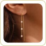 Carffordo Pearl Earrings for Women, 14K Gold Plated Drop Threader Earring