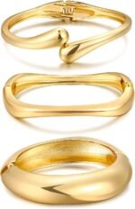 Chunky Gold Bangle Bracelets for Women, Dainty 14k Gold Plated Big Stackable Bangles Set, Trendy Statement Cuff Bracelet Stack Fashion Jewelry Gifts