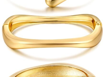 Chunky Gold Bangle Bracelets for Women, Dainty 14k Gold Plated Big Stackable Bangles Set, Trendy Statement Cuff Bracelet Stack Fashion Jewelry Gifts