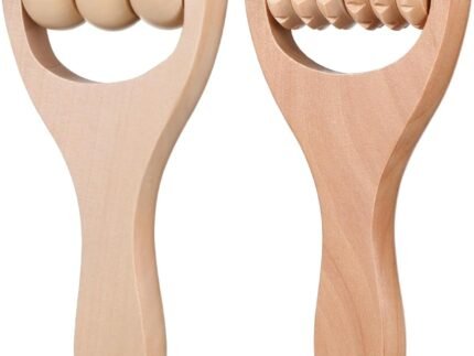 Ciieeo 2Pcs Wooden Massage Roller Muscle Relief/Gift, Wood Massage Tool, Wooden Roller Tools for Body Care and Relaxation, Manual Massage Roller Tool for Daily Home Use (3 Bead Gear Roller)