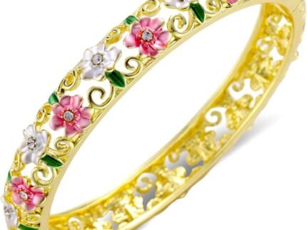 Cloisonne 18K Gold Plated Bangle Bracelets for Women, Enamel‑Craft Jewelry