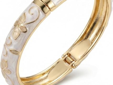 Cloisonne Bracelet Flower Enamel Floral Bangle Bangles White Vintage Bracelets for Women Chunky Gold Plated Stackable Trendy Jewelry