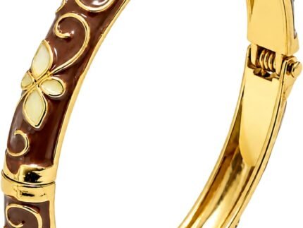 Cloisonne Bracelet For Women, 4 Petals of Flower Shaped Enamel Bling Chunky Bangle Trendy Cute Colorful Gold Plated Vintage Bracelets Stackable Wife Jewelry Friendship Gift