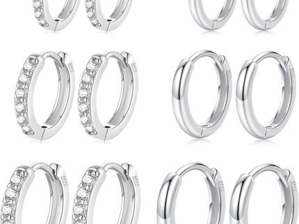 Cocadant 6 Pairs 925 Sterling Silver Small Hoop Earrings for Women,14k Real Gold Hypoallergenic Tiny Cubic Zirconia Cartilage Huggie Earring Sets for Multiple Piercing Trendy Jewelry 8/10/12mm