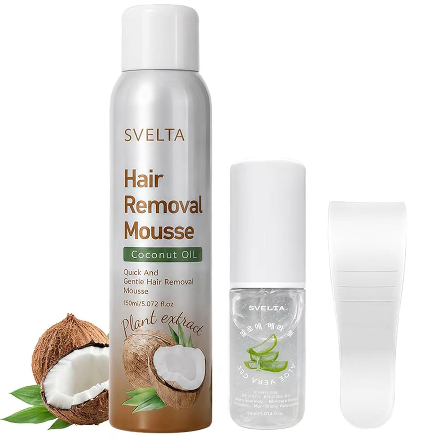 Coconut Hair Removal Mousse Kit with Aloe Vera Soothing Serum & Scraper Coconut Hair Removal Mousse Kit with Aloe Vera Soothing Serum & Scraper