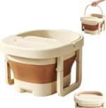 Collapsible Foot Bath Basin for Soaking Feet with a lid,Foot Soak Tub with Massage Acupoint,Multifunction Laundry Basket with Handle, Home Spa Treatment. (Milky White)