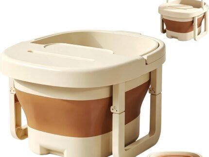 Collapsible Foot Bath Basin for Soaking Feet with a lid,Foot Soak Tub with Massage Acupoint,Multifunction Laundry Basket with Handle, Home Spa Treatment. (Milky White)