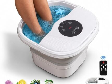 Collapsible Foot Spa Electric Rotary Massage, Heated Foot Bath with Bubbles and Temperature Control. Foot Bath Soak Tub with Remote, 16 Motorized Shiatsu Massage Balls & 16 Salt Bombs
