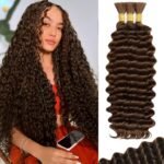 Color 4 Brown Boho Human Braiding Hair 120g Curly for Boho Braids Bohemian 100% Human Hair for Braiding Wet and Wave Deep Wave Bulk Human Hair for Boho Knotless Braids No Weft 3 Bundles 16 Inch