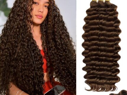 Color 4 Brown Boho Human Braiding Hair 120g Curly for Boho Braids Bohemian 100% Human Hair for Braiding Wet and Wave Deep Wave Bulk Human Hair for Boho Knotless Braids No Weft 3 Bundles 16 Inch