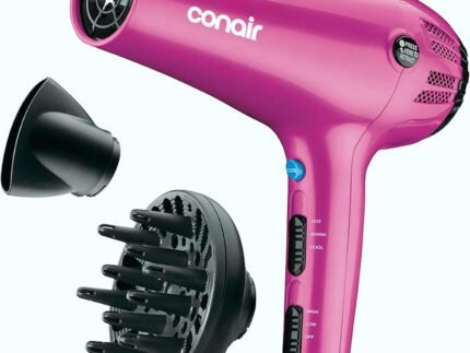 Conair Hair Dryer with Diffuser and Concentrator, 1875W, Pink