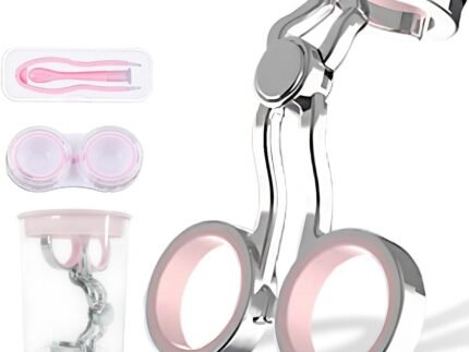 Contact Lens Wearing Aids, Portable Contact Lens Eyelid Stretcher, Color Contact Lens Wearing Tool With Insert or Remove Tool/Tweeers/Contact Lens Case (Pink)